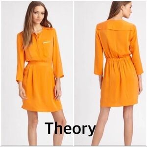 Theory Orange Silk Shirt Dress Size 6